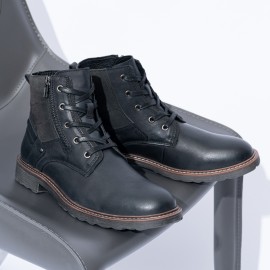 Men's Solid Cap Toe High Top Boots With Top Leather Uppers, Wear-resistant Lace-up Boots With Side Zipper Decor For Men's Outdoor Activities