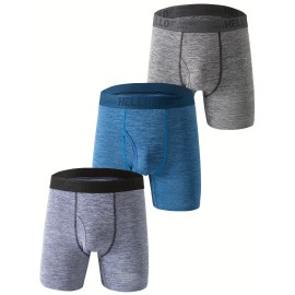 3pcs Men's Breathable Stretch Boxer Briefs for Comfortable Sports Underwear