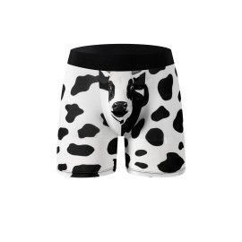 1pc Men's Cow Print Breathable Comfy Stretchy Boxer Briefs - Quick Drying Sports Trunks