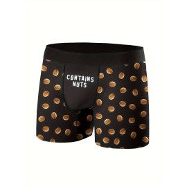 Contains Nuts Print Men's Fashion Novelty Boxer Briefs Shorts, Breathable Comfy High Stretch Boxer Trunks, Men's Underwear