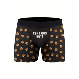 Contains Nuts Print Men's Fashion Novelty Boxer Briefs Shorts, Breathable Comfy High Stretch Boxer Trunks, Men's Underwear