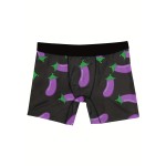 Men's Purple Eggplant Print Boxer Briefs - Breathable and Comfy High Stretch Trunks