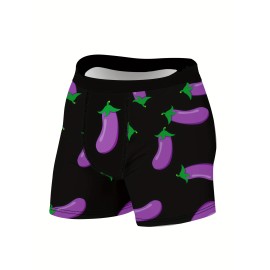 Men's Purple Eggplant Print Boxer Briefs - Breathable and Comfy High Stretch Trunks