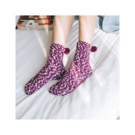 Women Cute Mixed Color Coral Velvet Socks Casual Thicken Warm Middle Tube Socks