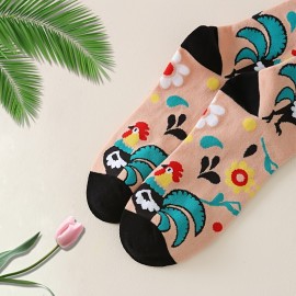 Music Festival Casual Crew Socks, Funny Colorful Chicken Pattern Mid Tube Socks, Women's Stockings & Hosiery