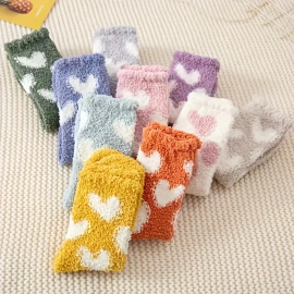 10 Pairs Heart Print Socks, Comfy & Warm Fuzzy Floor Socks, Women's Stockings & Hosiery