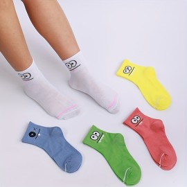 5 Pairs Cartoon Eyes Print Socks, Comfy & Cute Mid Tube Socks, Women's Stockings & Hosiery