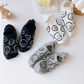 3 pairs Smiling Print Low Cut Ankle Socks for Women - Soft, Lightweight, and Comfortable