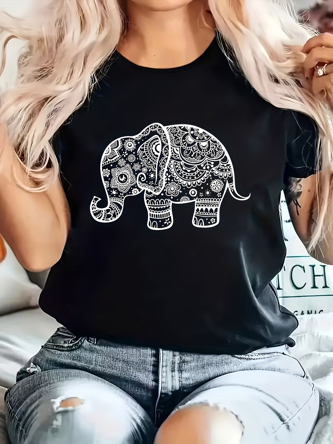 elephant graphic casual sports t shirt short sleeves comfortable workout top womens activewear details 0