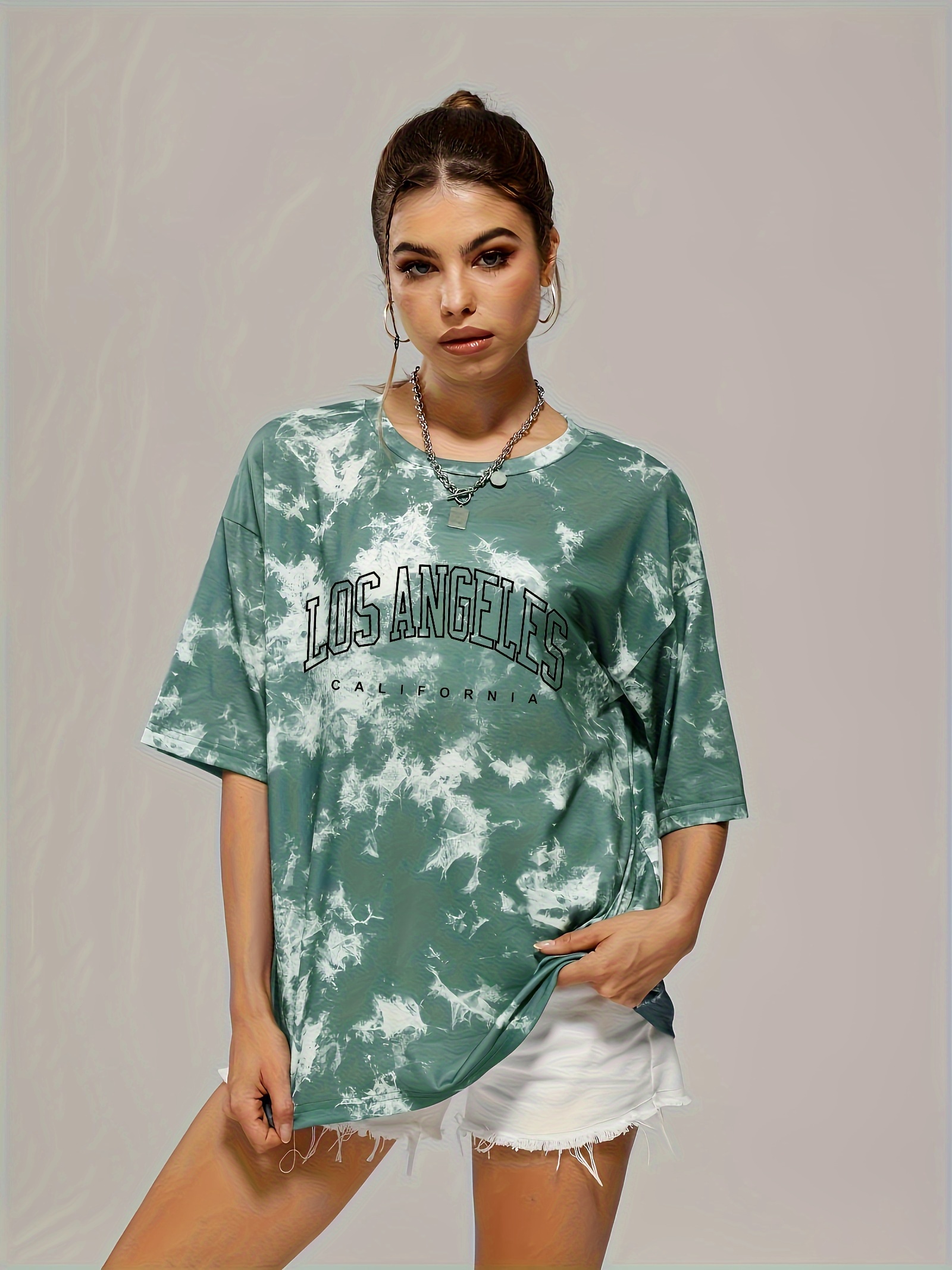 tie dye letter graphic tee casual loose crew neck t shirts womens clothing details 5