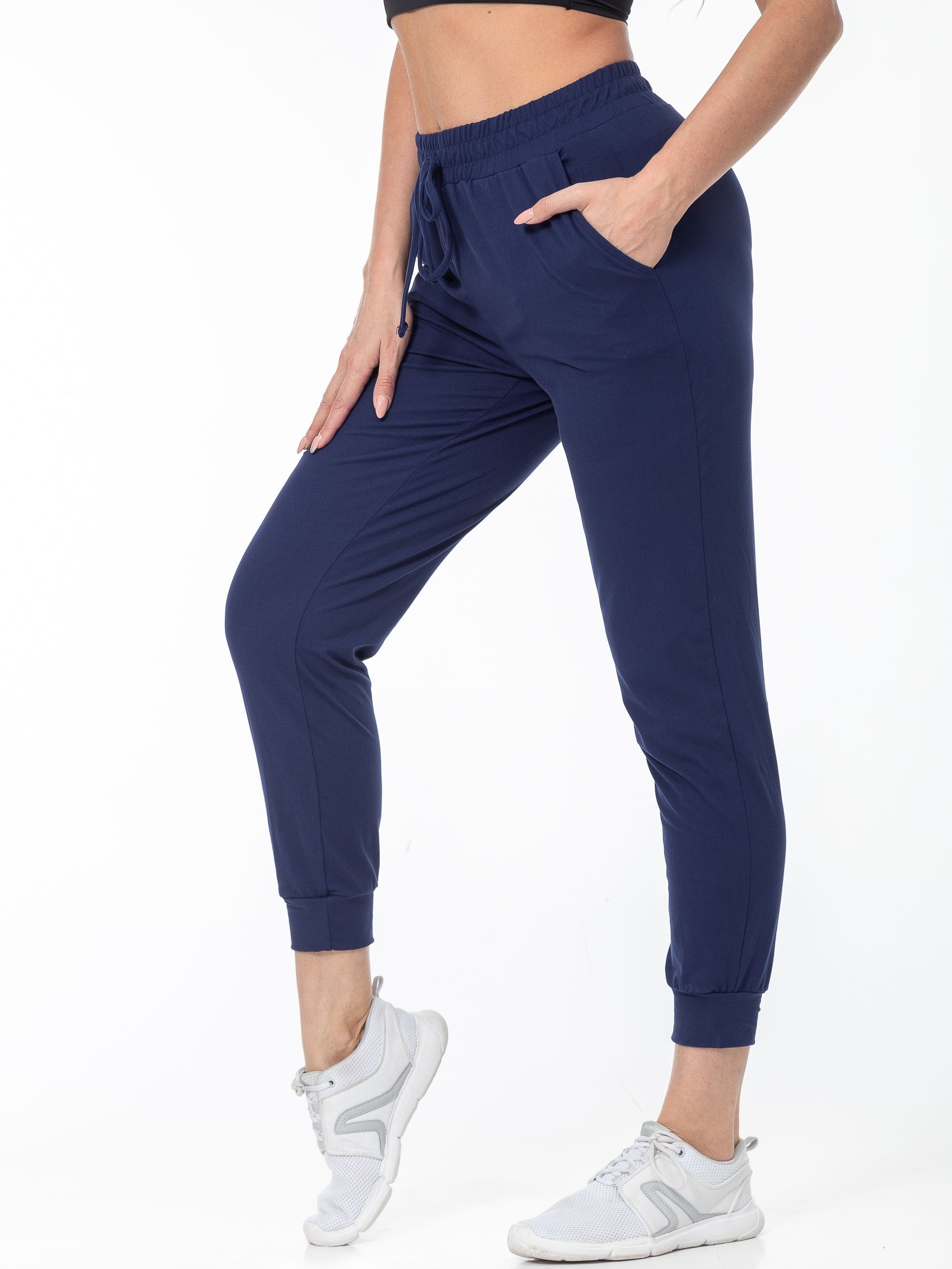 solid color casual pants high stretch running jogging pants with pocket womens activewear details 0