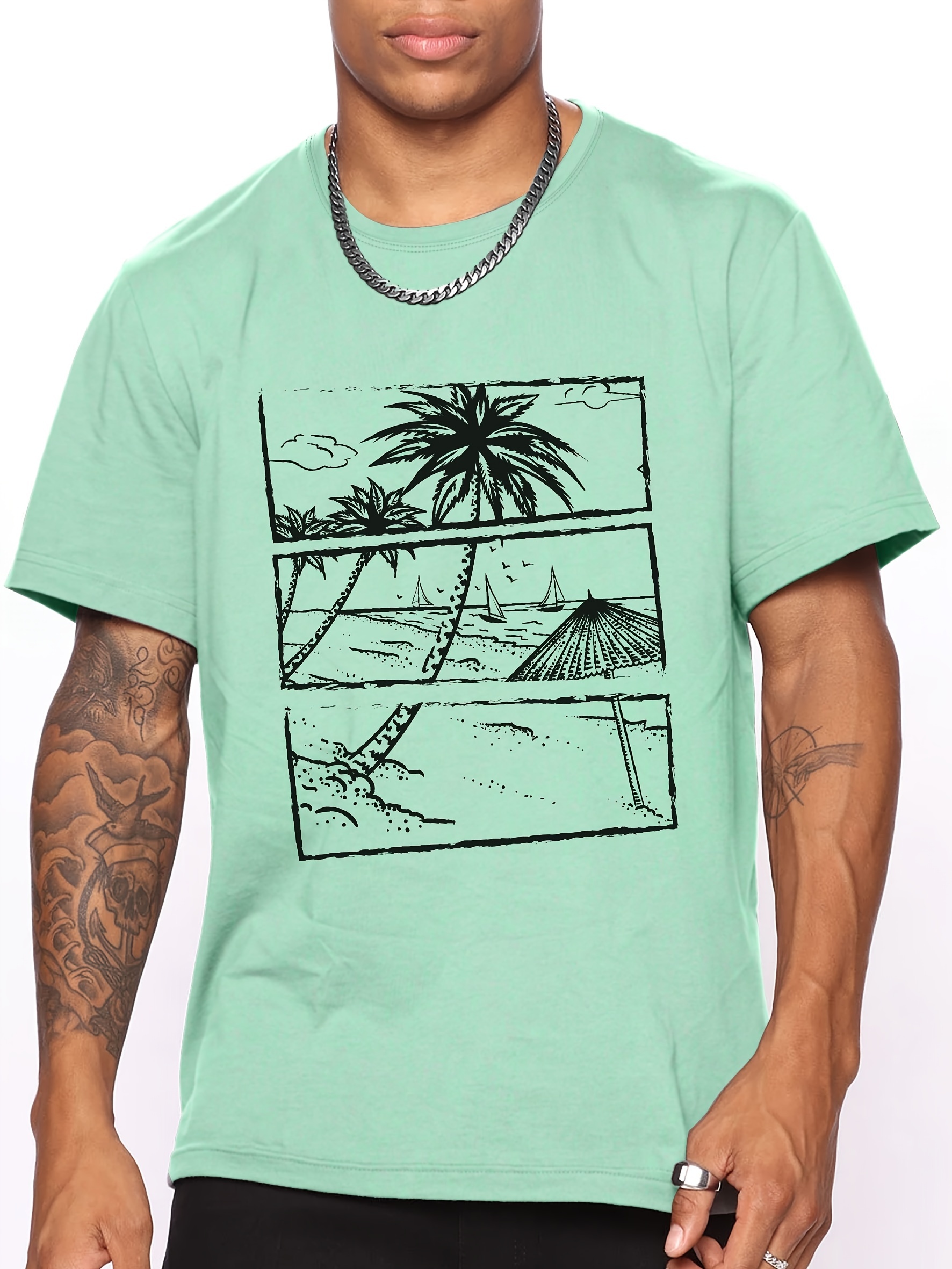 hawaiian beach round neck graphic t shirts causal tees short sleeves comfortable tops mens summer clothing details 0