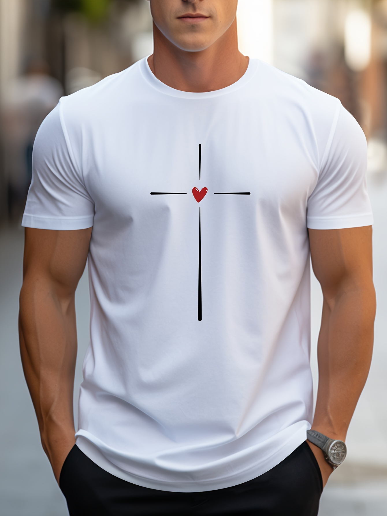 love heart graphic print mens creative top casual short sleeve crew neck t shirt mens clothing for summer outdoor details 11