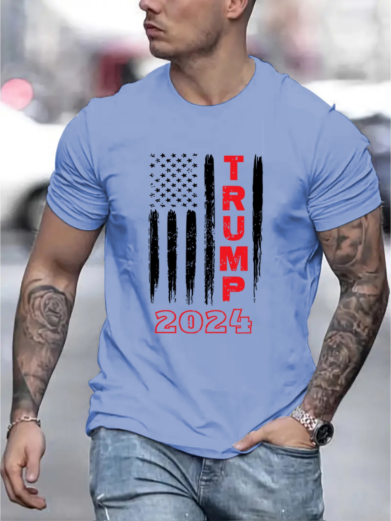 trump 2024 graphic print mens creative top casual short sleeve crew neck t shirt mens clothing for summer outdoor details 5