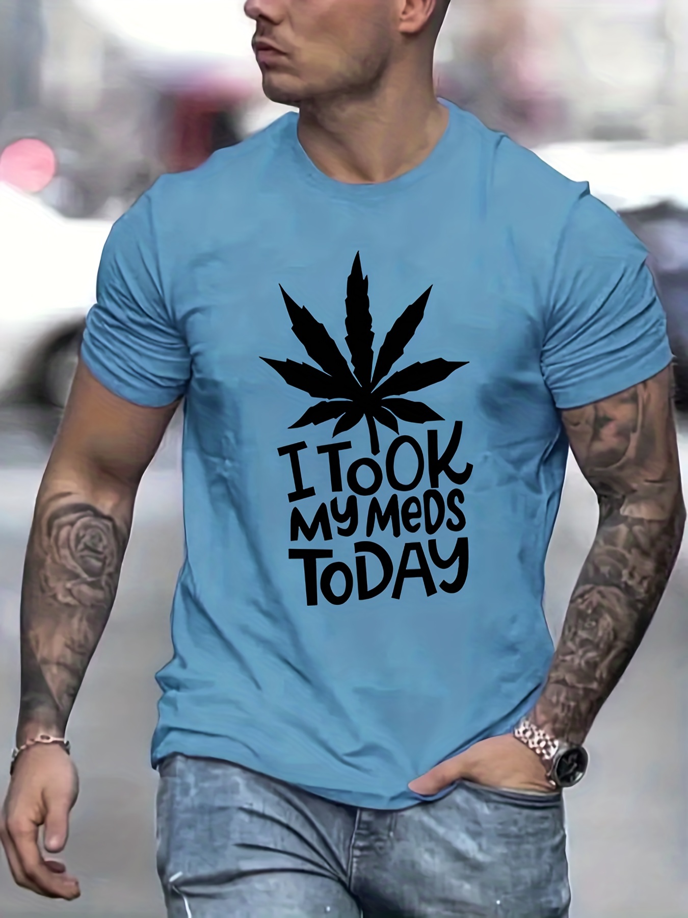 i took my meds today print mens graphic t shirt casual stretch loose tees for summer details 25