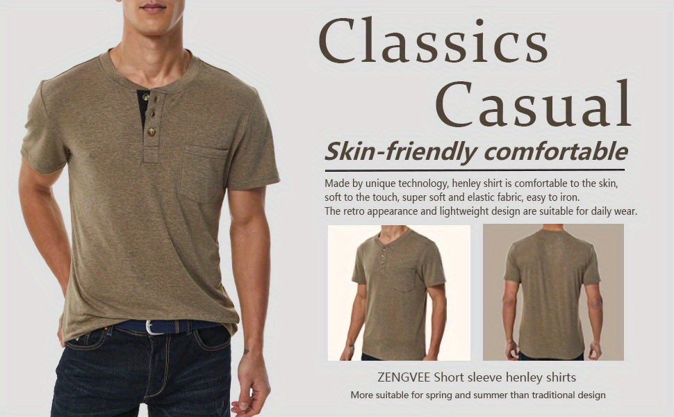 solid color mens basic henley tee with chest pocket casual slim short sleeve henley t shirt with button details 2