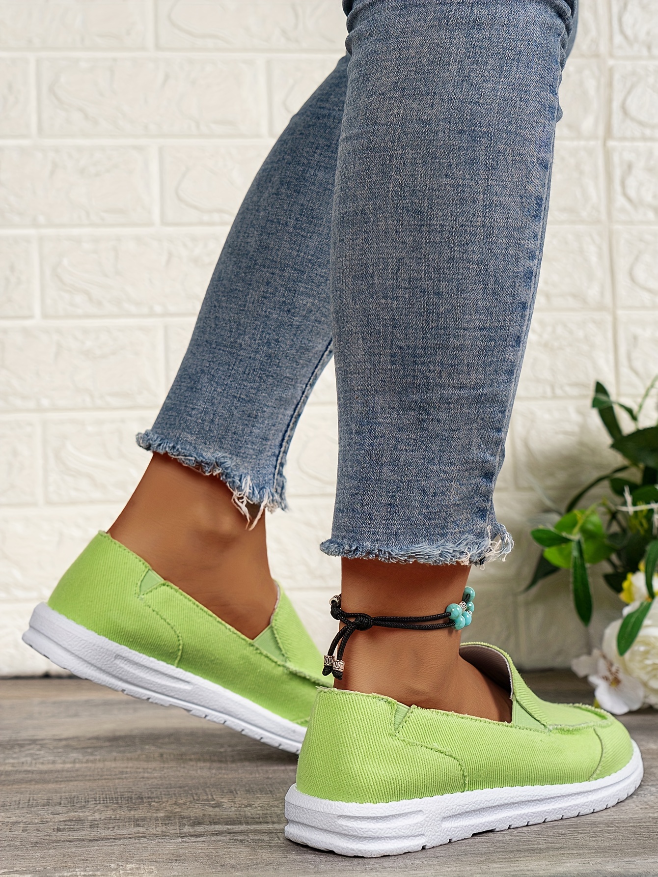 womens flat canvas shoes solid color round toe slip on low top sneakers casual walking trainers details 1