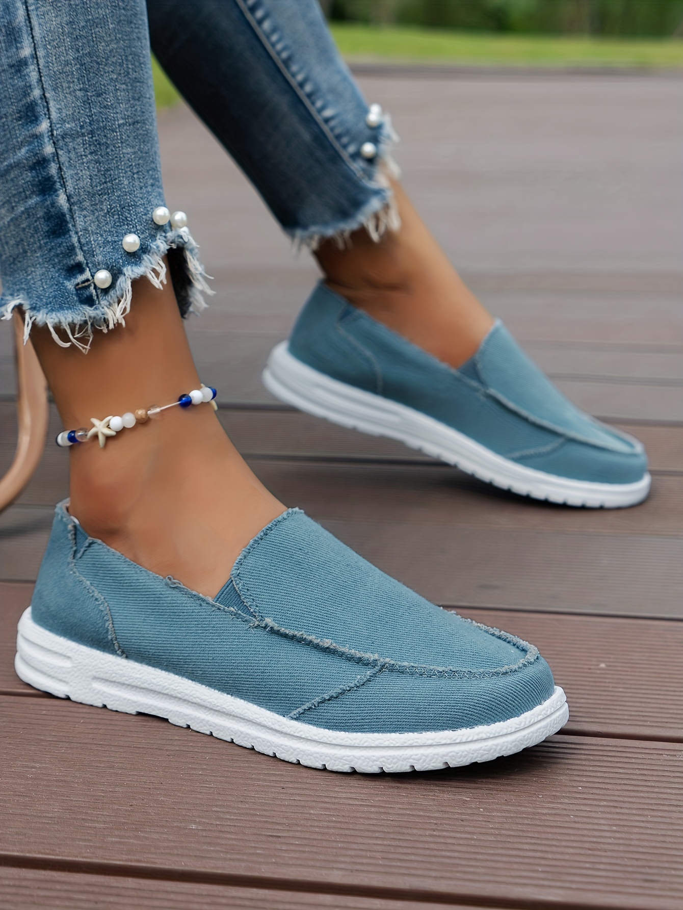 womens flat canvas shoes solid color round toe slip on low top sneakers casual walking trainers details 15