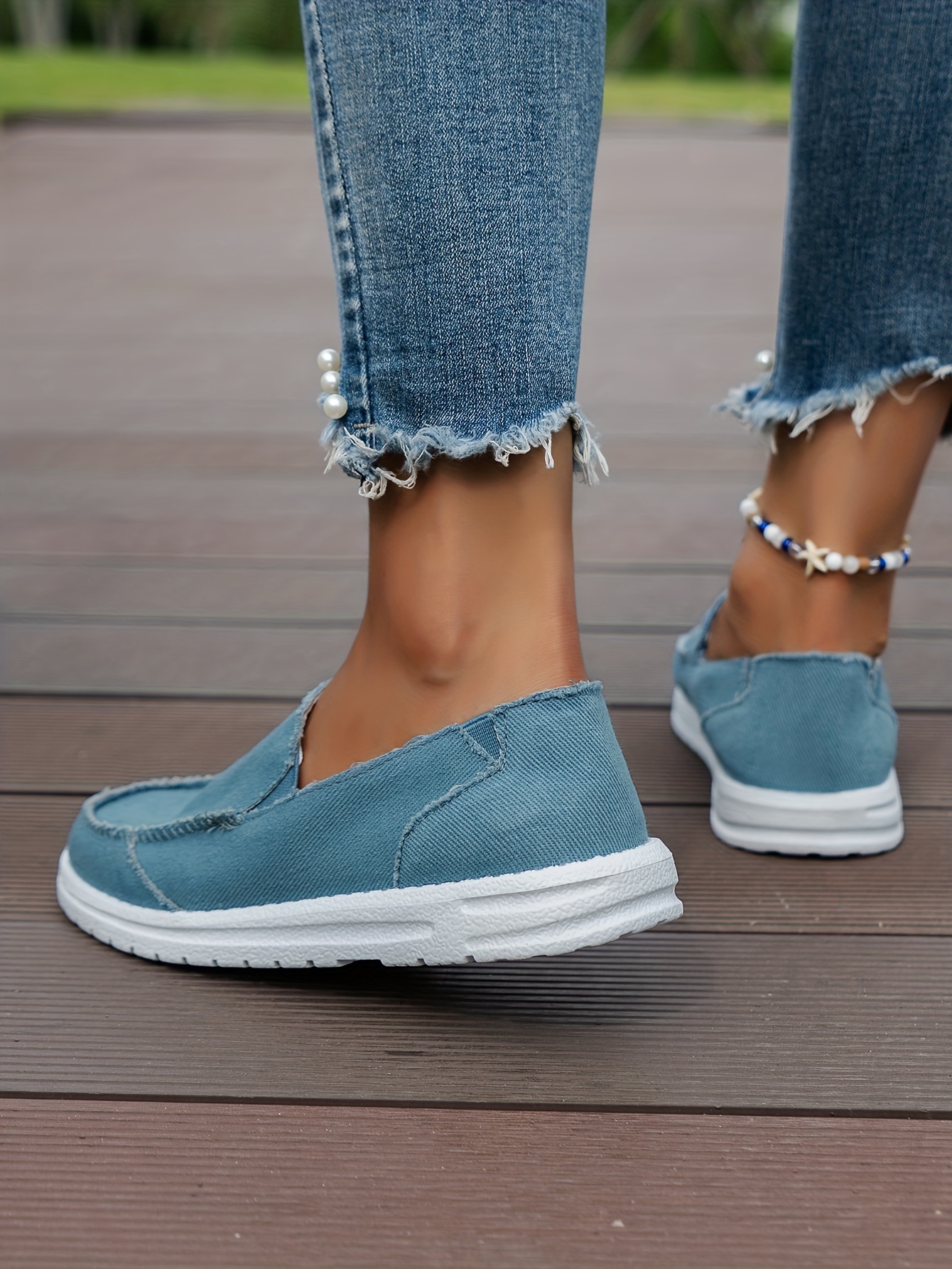 womens flat canvas shoes solid color round toe slip on low top sneakers casual walking trainers details 19