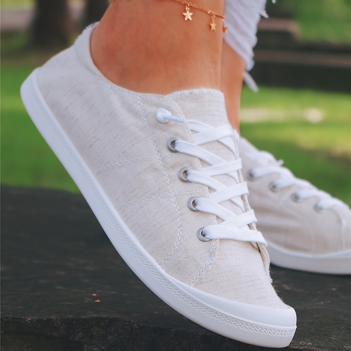 womens flat canvas shoes lace up slip on sneakers lightweight low top loafer shoes details 4