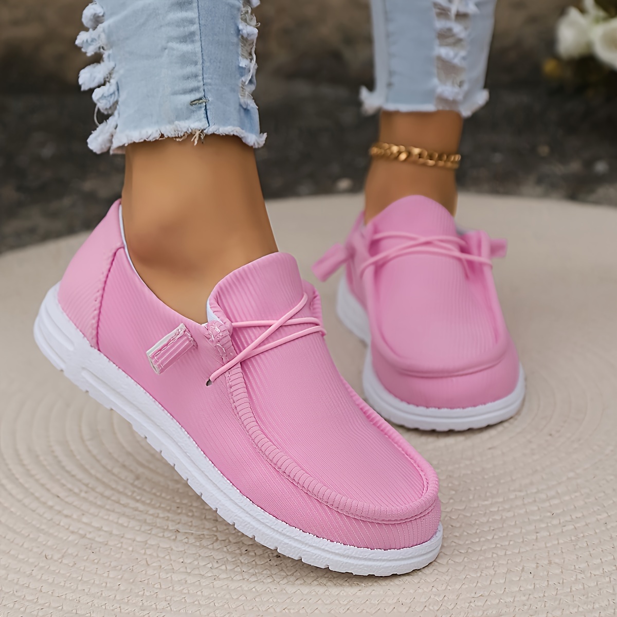 Women s Solid Color Casual Sneakers, Slip On Lightweight Soft Sole Walking Shoes, Low-top Comfort Daily Footwear details 3