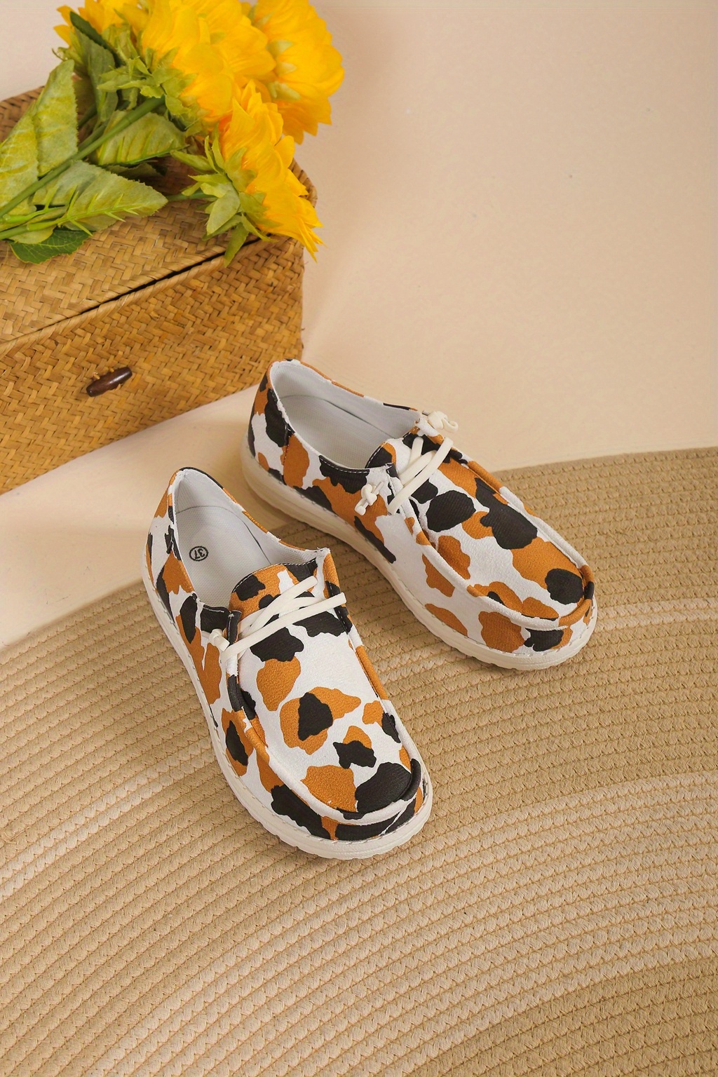 womens leopard print canvas shoes casual lace up outdoor shoes lightweight low top walking shoes details 1
