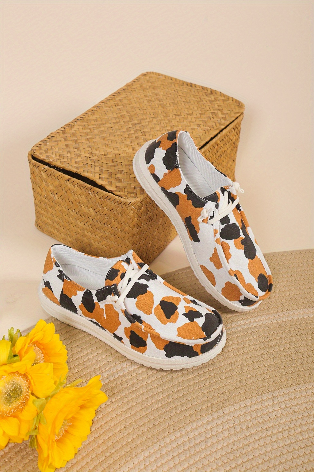 womens leopard print canvas shoes casual lace up outdoor shoes lightweight low top walking shoes details 2