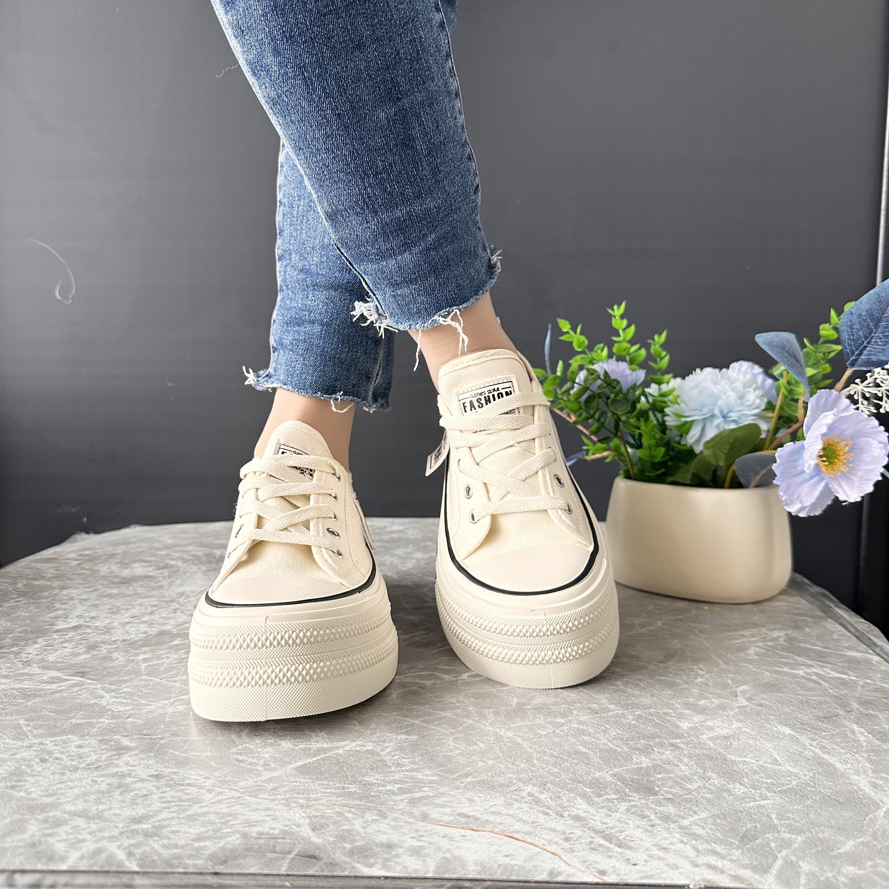 Women s Simple Platform Canvas Shoes, Casual Lace Up Outdoor Shoes, Comfortable Low Top Shoes details 0