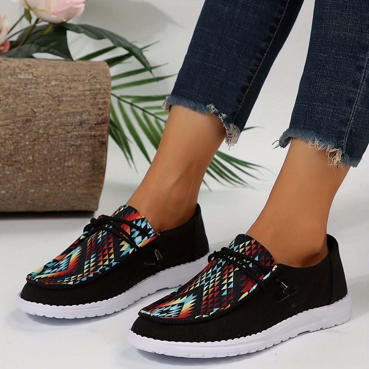 canvas low top sneaker aztec geometric comfortable walking shoes casual stylish shoes womens footwear details 1