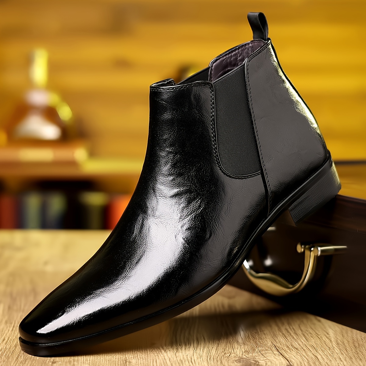 mens solid ankle chelsea boots wear resistant slip on dress boots for business office wedding party details 1