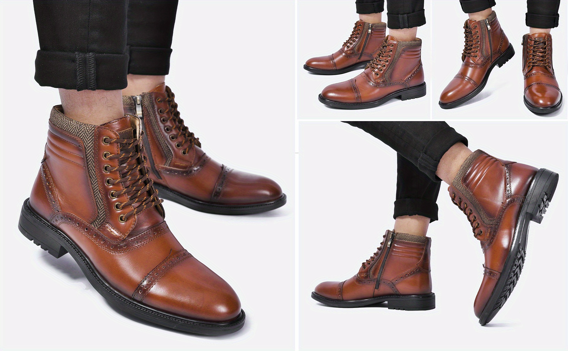 mens cap toe brogue oxford boots comfortable formal shoes details 1