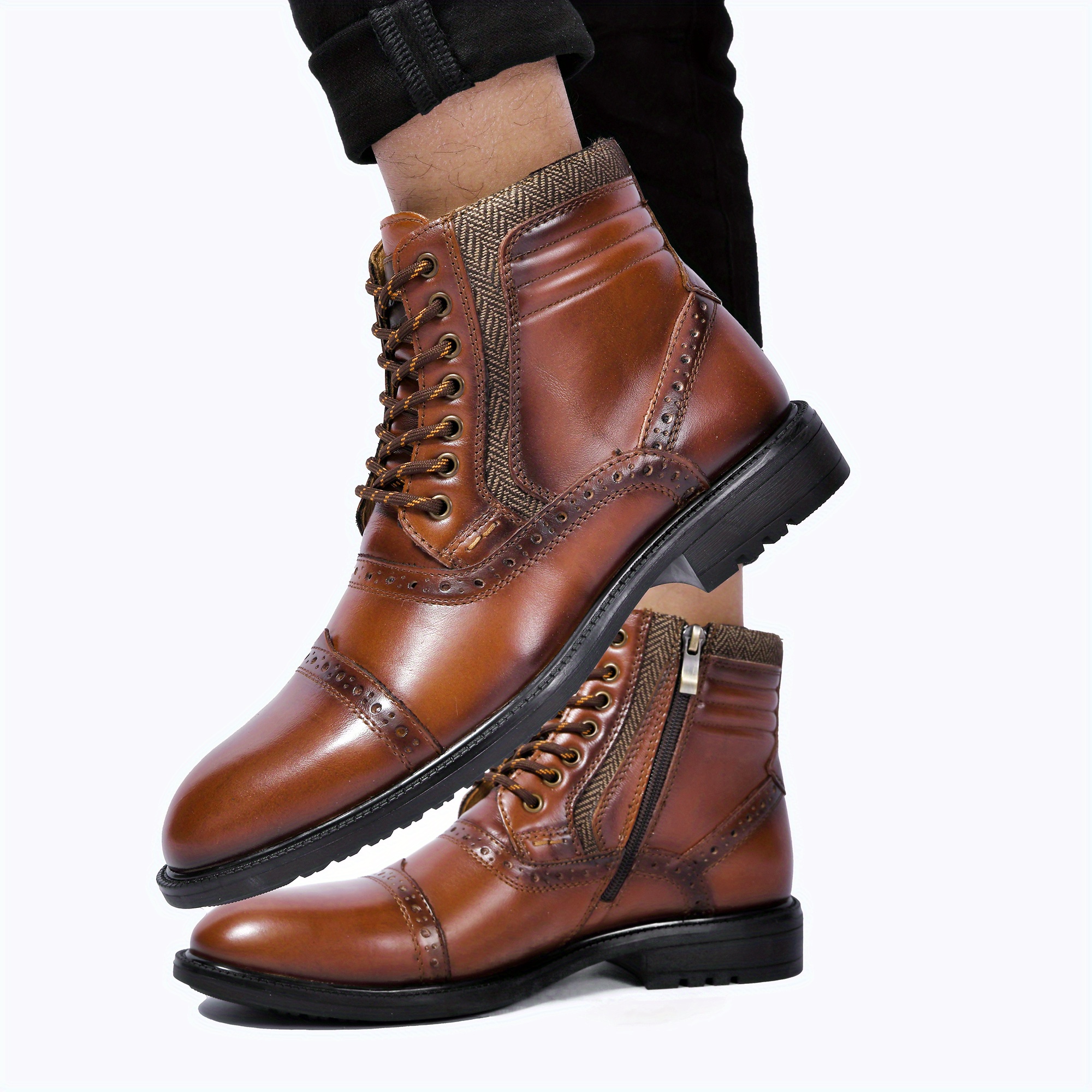 mens cap toe brogue oxford boots comfortable formal shoes details 3