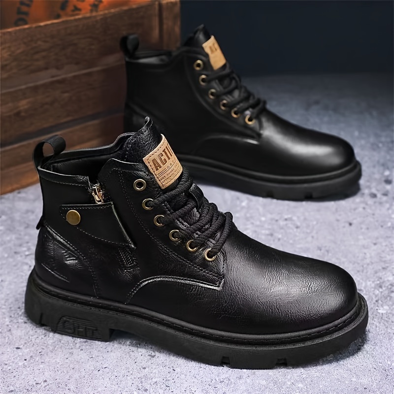 mens retro ankle boots wear resistant anti skid lace up shoes with pu leather uppers with pu leather uppers for outdoor spring and autumn details 2