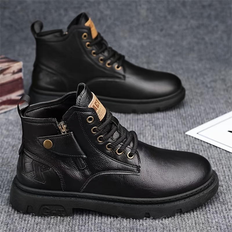 mens retro ankle boots wear resistant anti skid lace up shoes with pu leather uppers with pu leather uppers for outdoor spring and autumn details 4